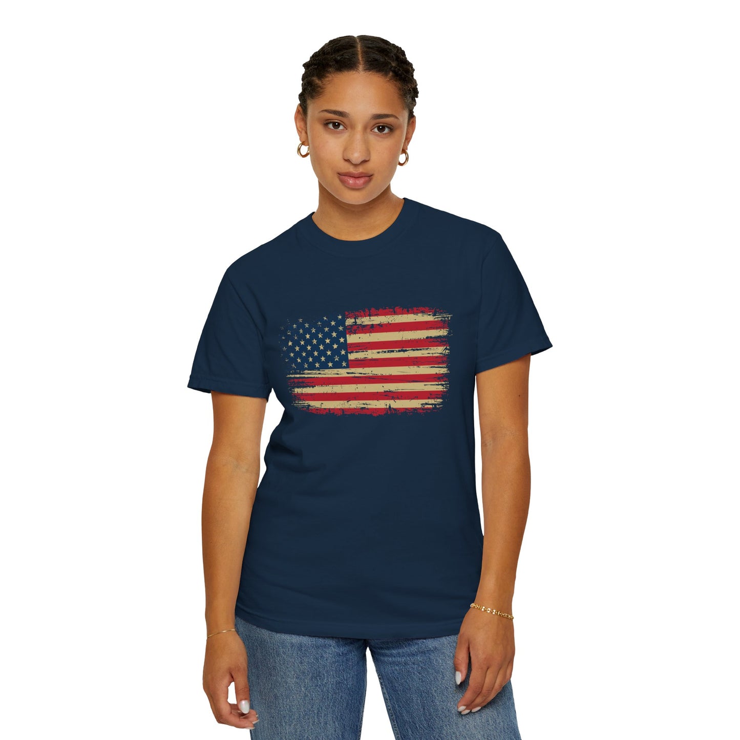 Distressed American Flag T‑Shirt — Vintage USA Patriotic Tee