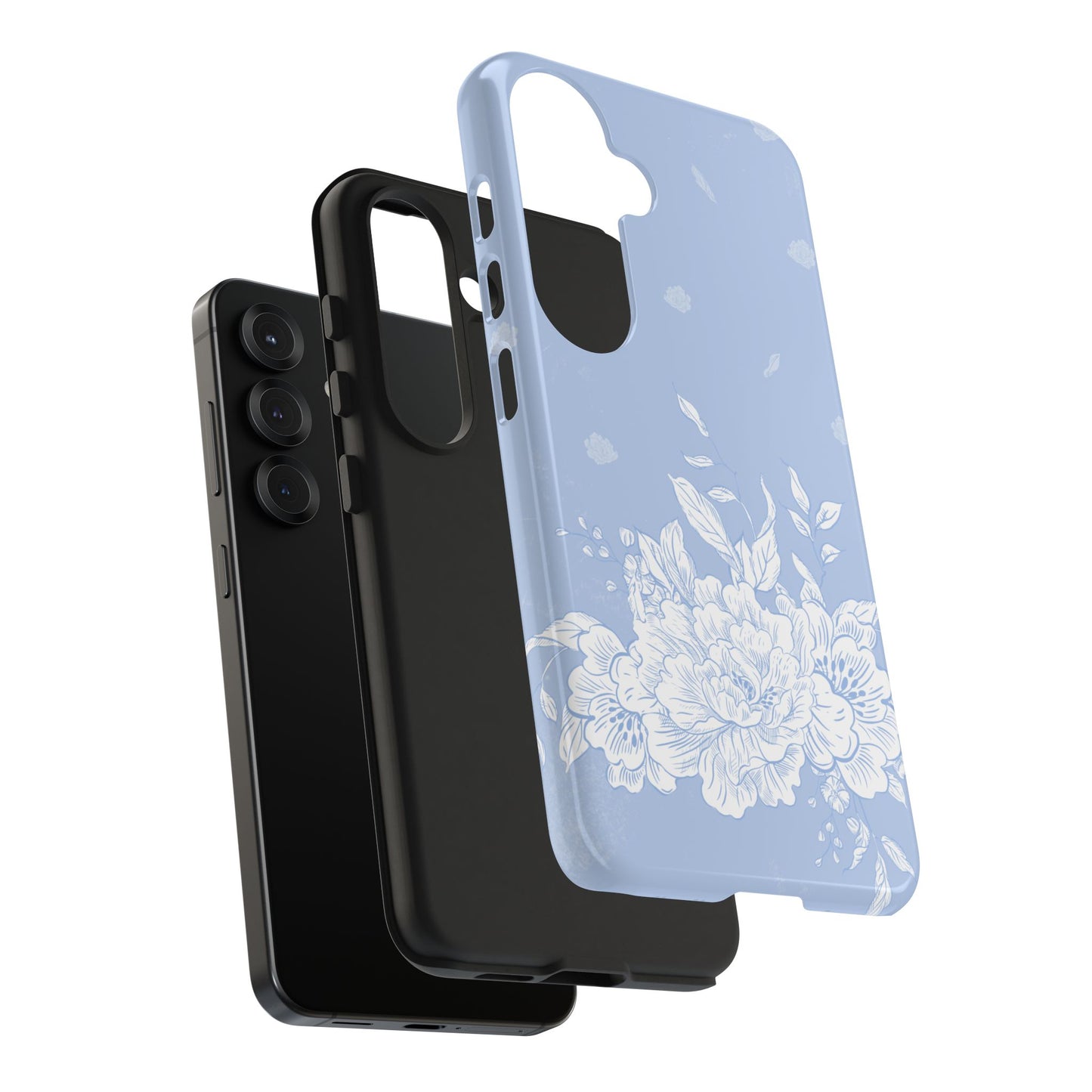 Samsung Galaxy S25 blue romantic elegant peony floral phone case