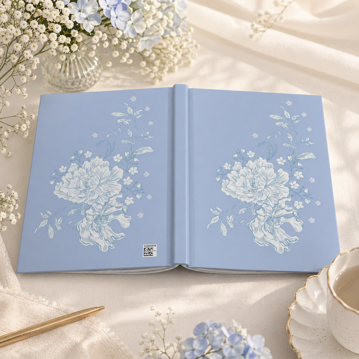 Blue Floral Hardcover Journal – Matte Peony Notebook for Writing, Journaling & Gifts