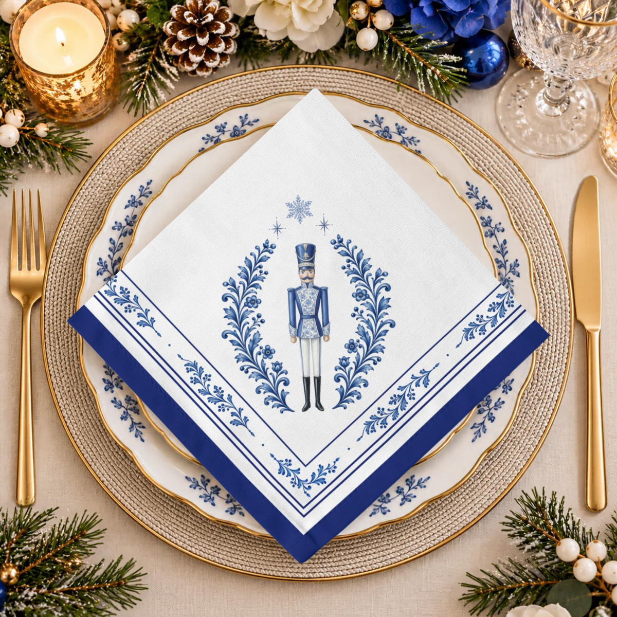 Christmas Napkin | Blue Cotton Twill Nutcracker Holiday Table Linen