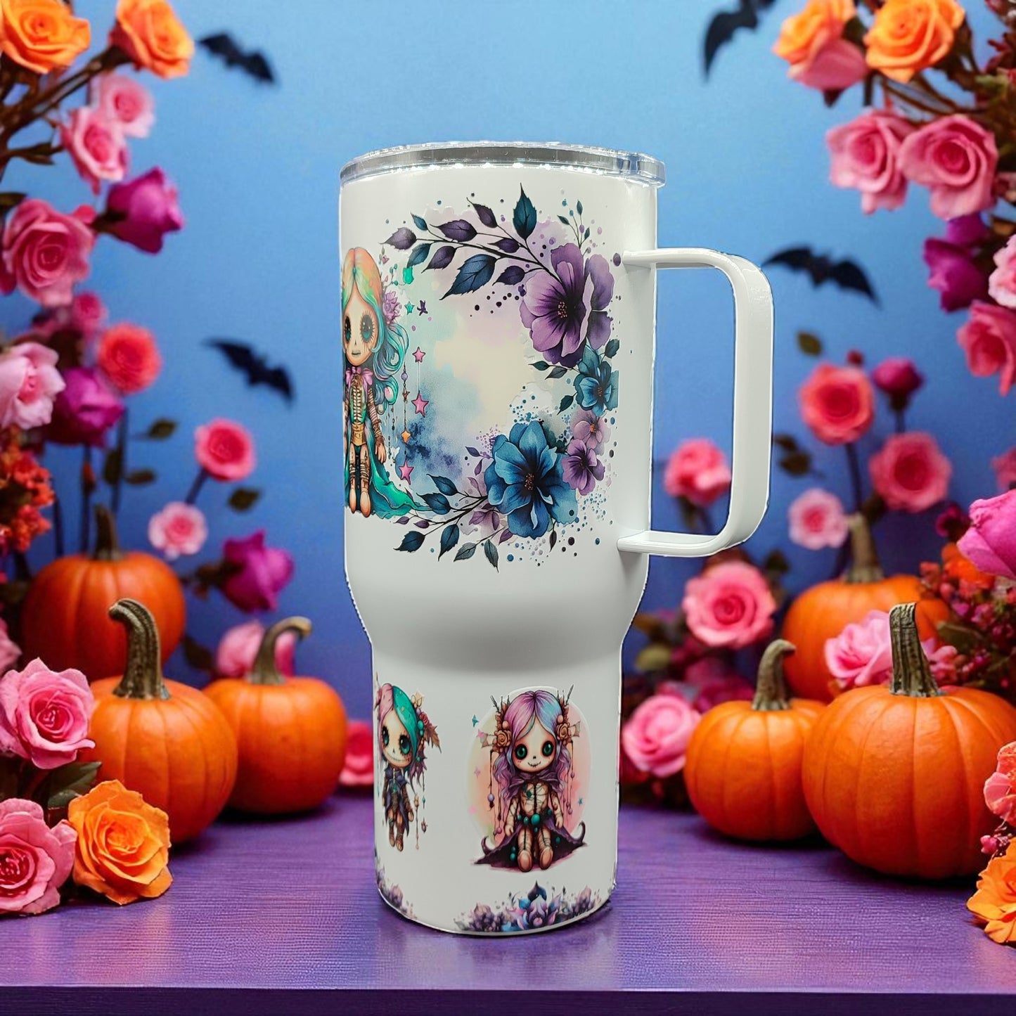 Midnight Bloom Tumbler - Stainless Steel Tumbler with Handle – 750 ml Gothic Fantasy Cup
