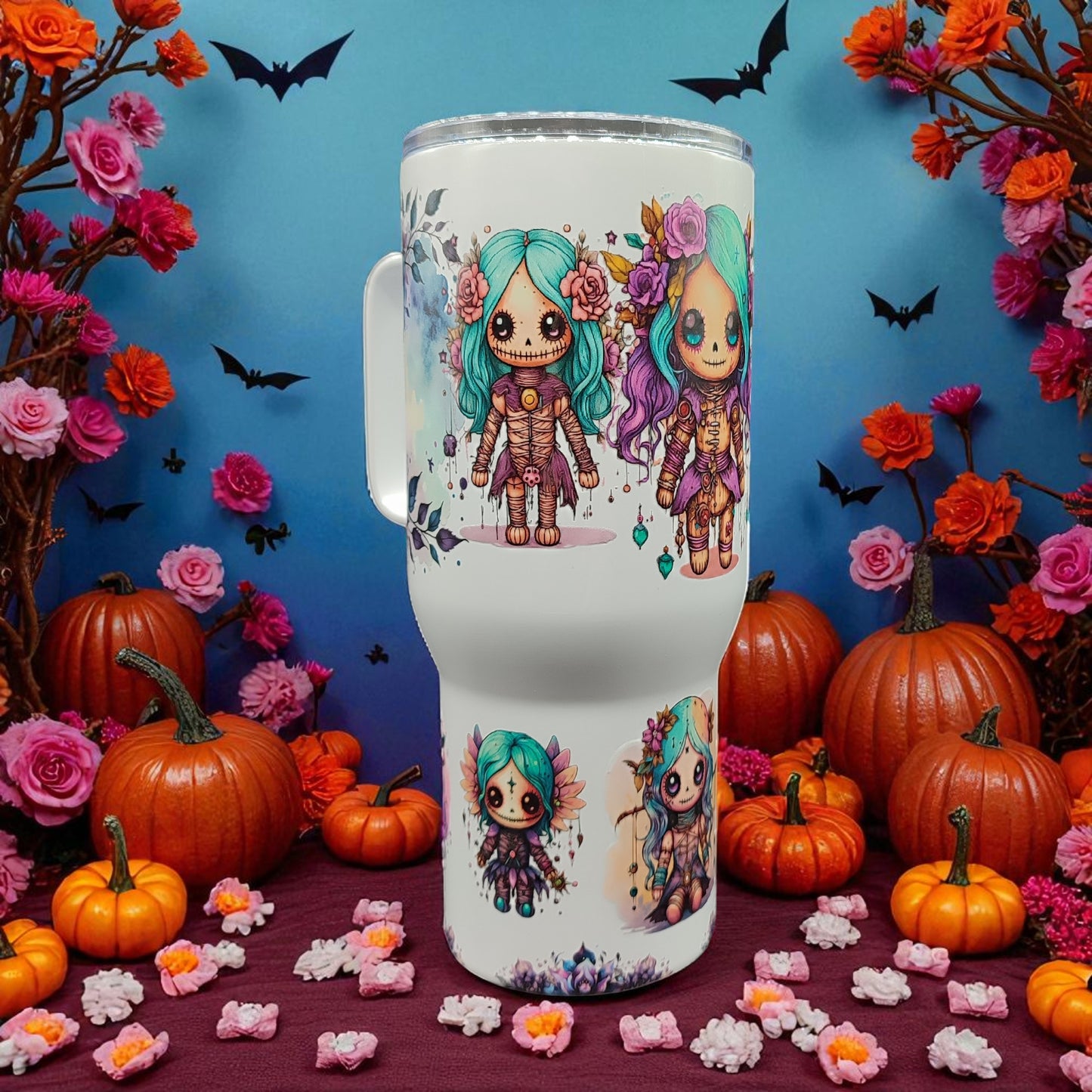 Midnight Bloom Tumbler - Stainless Steel Tumbler with Handle – 750 ml Gothic Fantasy Cup