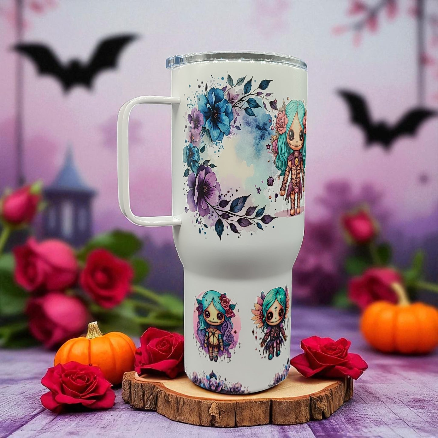 Midnight Bloom Tumbler - Stainless Steel Tumbler with Handle – 750 ml Gothic Fantasy Cup