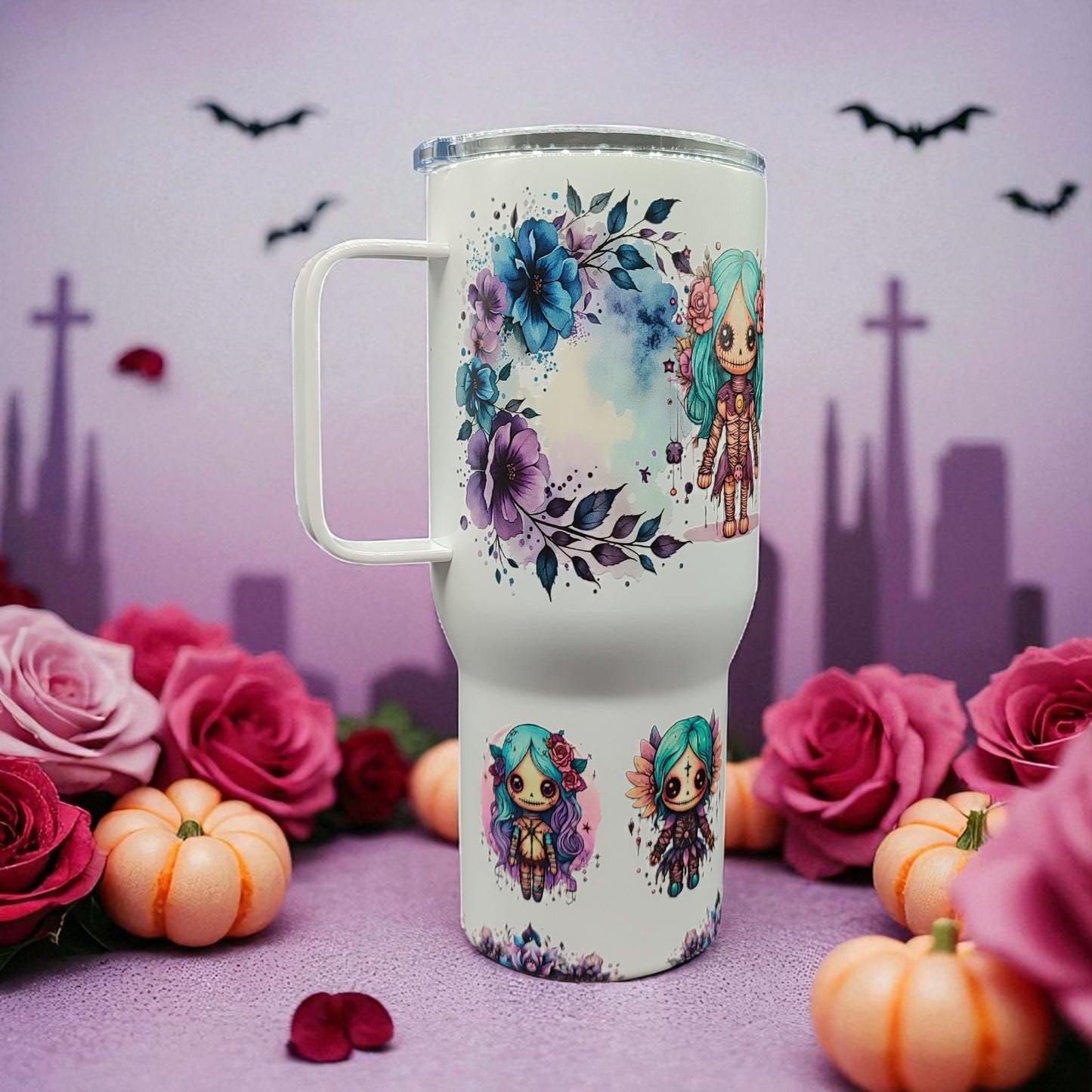 Midnight Bloom Tumbler - Stainless Steel Tumbler with Handle – 750 ml Gothic Fantasy Cup