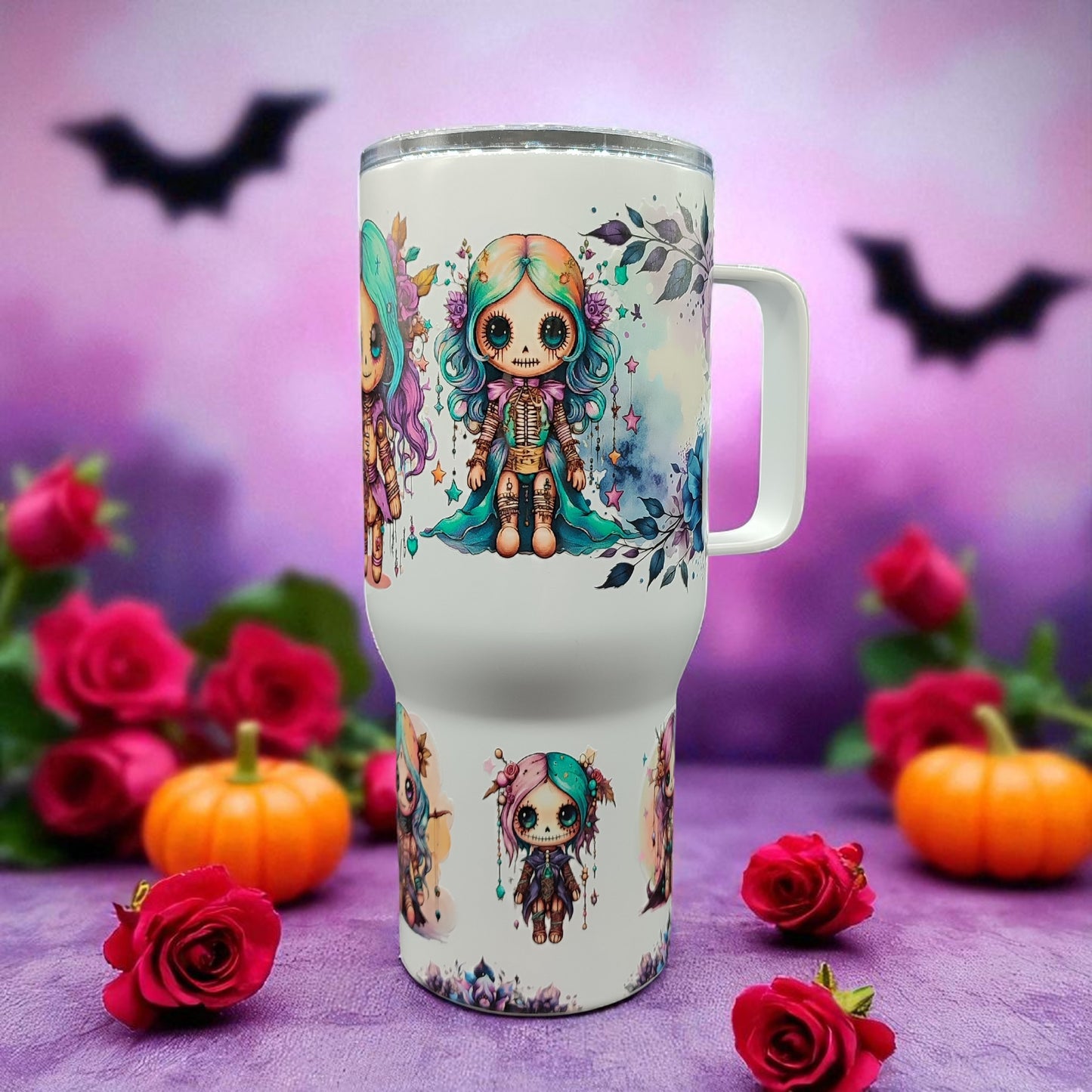 Midnight Bloom Tumbler - Stainless Steel Tumbler with Handle – 750 ml Gothic Fantasy Cup