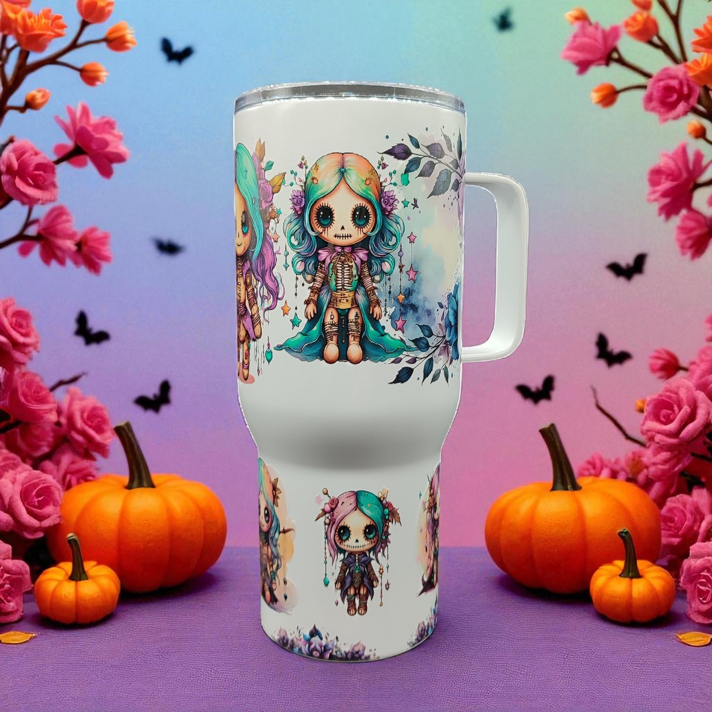 Midnight Bloom Tumbler - Stainless Steel Tumbler with Handle – 750 ml Gothic Fantasy Cup
