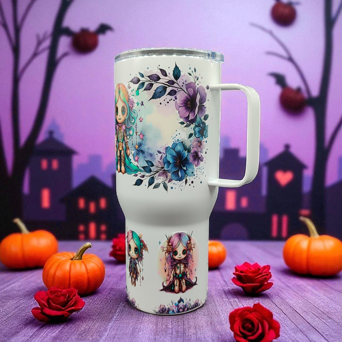 Midnight Bloom Tumbler - Stainless Steel Tumbler with Handle – 750 ml Gothic Fantasy Cup