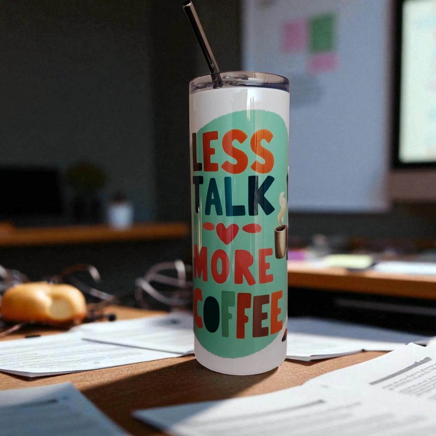 Less Talk, More Coffee – 600 ml Stainless Steel Tumbler | Doberman Pajama Design