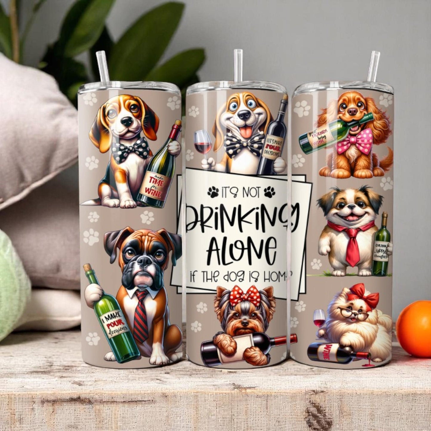 Sips & Sit, Good Boy - Funny Dog Tumbler – 600 ml Stainless Steel Cup with Lid and Straw – Not Drinking Alone Gift for Her or Him