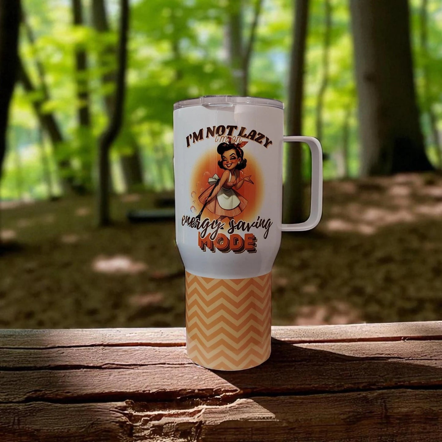 I’m Not Lazy, I’m On Energy Saving Mode – 750 ml Stainless Steel Tumbler | Retro Girl Design