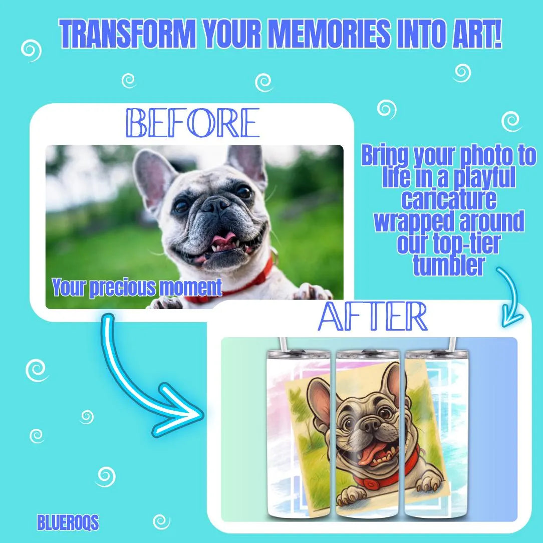 Custom Caricature Tumbler – Personalized 600 ml Stainless Steel Travel Cup with Lid & Straw – Your Photo on Mug
