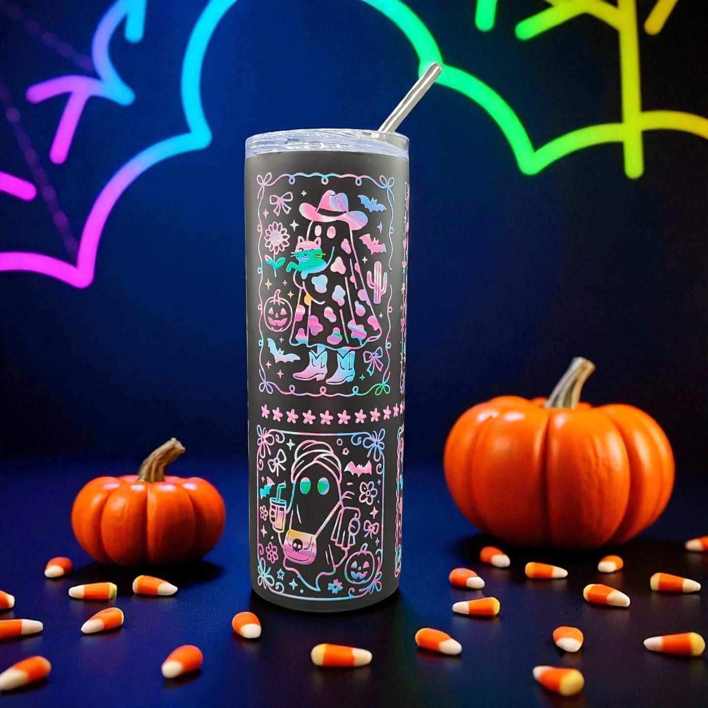 Happy Haunt Tumbler - Halloween Stainless Steel Tumbler with Straw and Lid