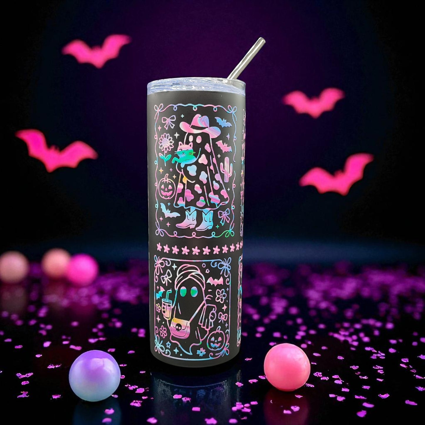Happy Haunt Tumbler - Halloween Stainless Steel Tumbler with Straw and Lid