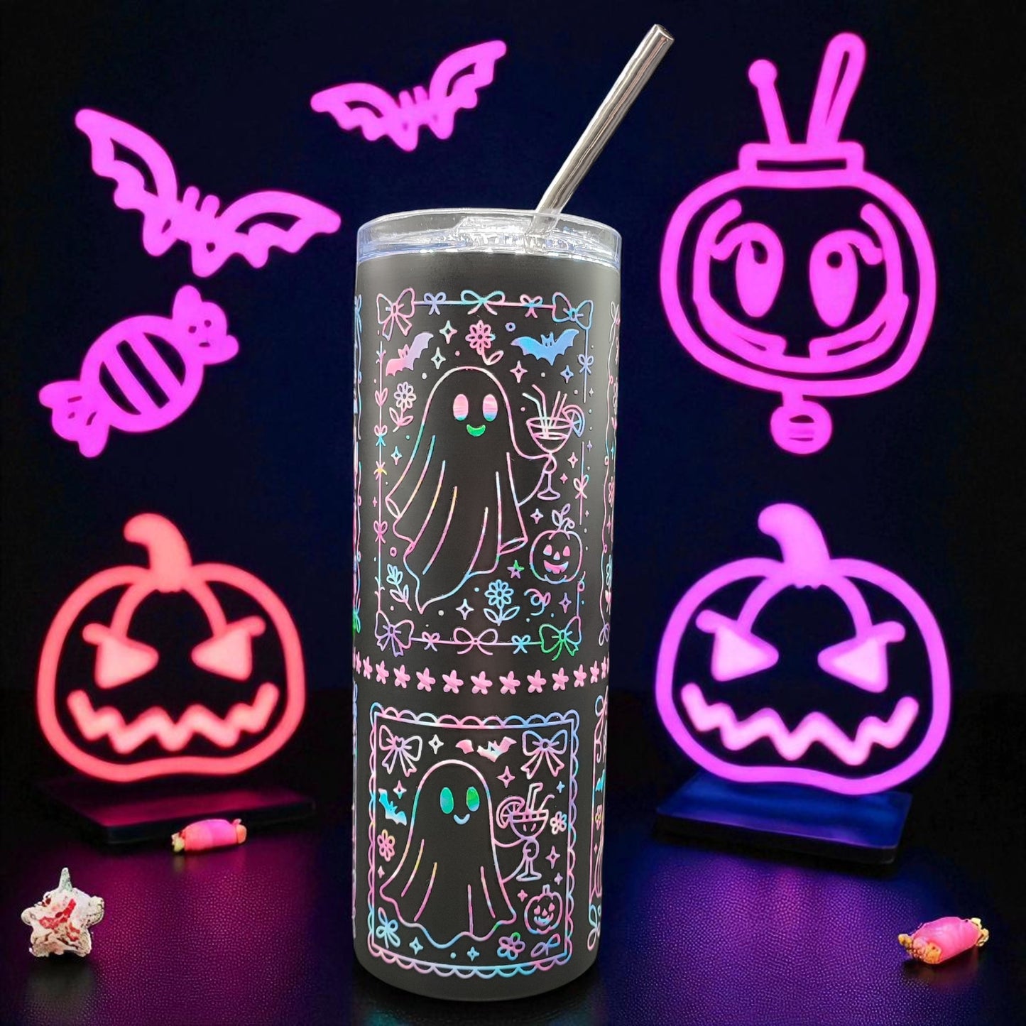 Happy Haunt Tumbler - Halloween Stainless Steel Tumbler with Straw and Lid