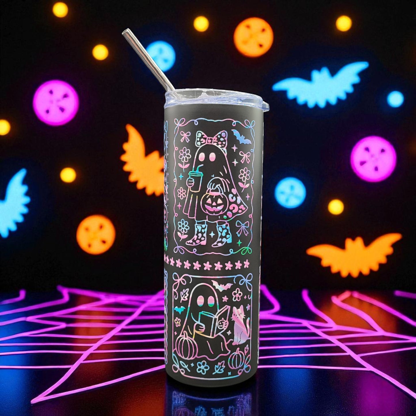 Happy Haunt Tumbler - Halloween Stainless Steel Tumbler with Straw and Lid