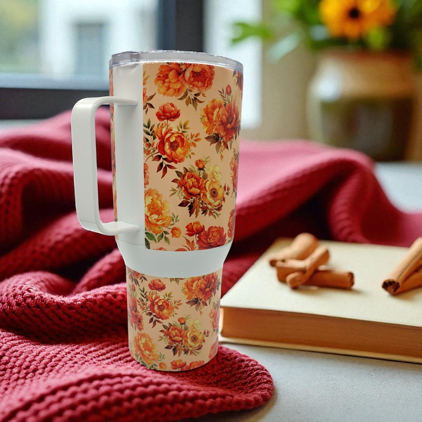 large capacity stainless steel tumbler with lid nd handle for fall for women