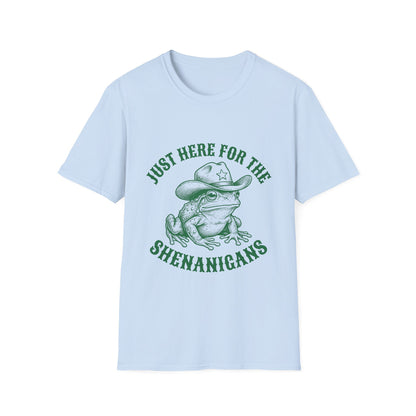 T‑Shirt — "Just Here for the Shenanigans" Frog Cowboy Graphic Tee