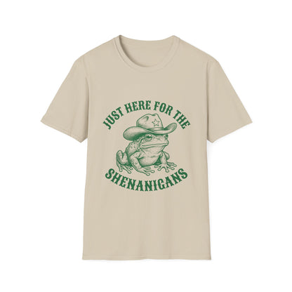T‑Shirt — "Just Here for the Shenanigans" Frog Cowboy Graphic Tee