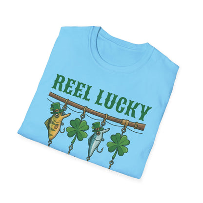 Reel Lucky Fishing Unisex T-Shirt — St. Patrick’s Day Shamrock Angler Tee