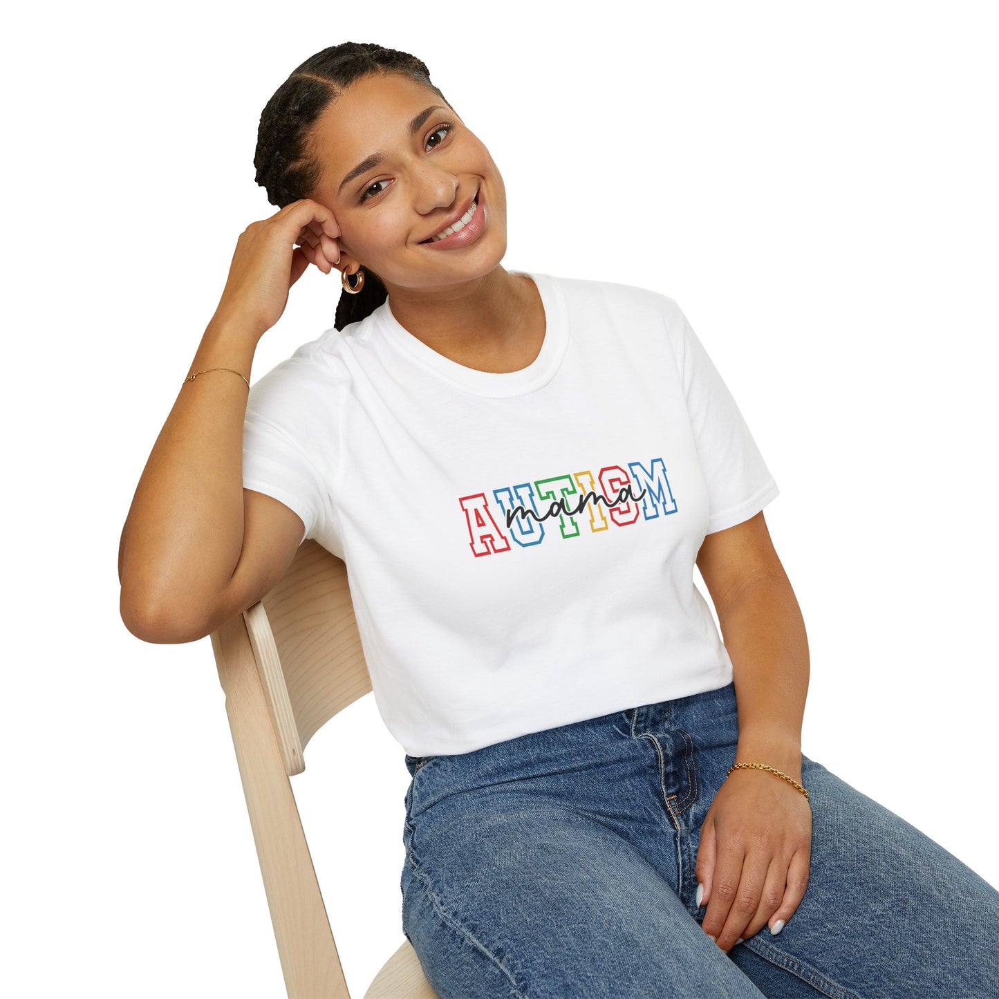 White Autism Mom Rainbow Awareness Support Tee