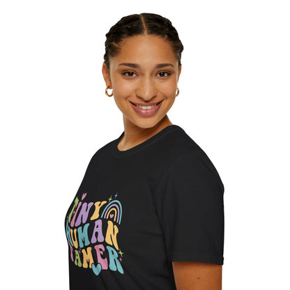 Black t-shirt with text Tiny Human Tamer gift for Kindergarten teacher