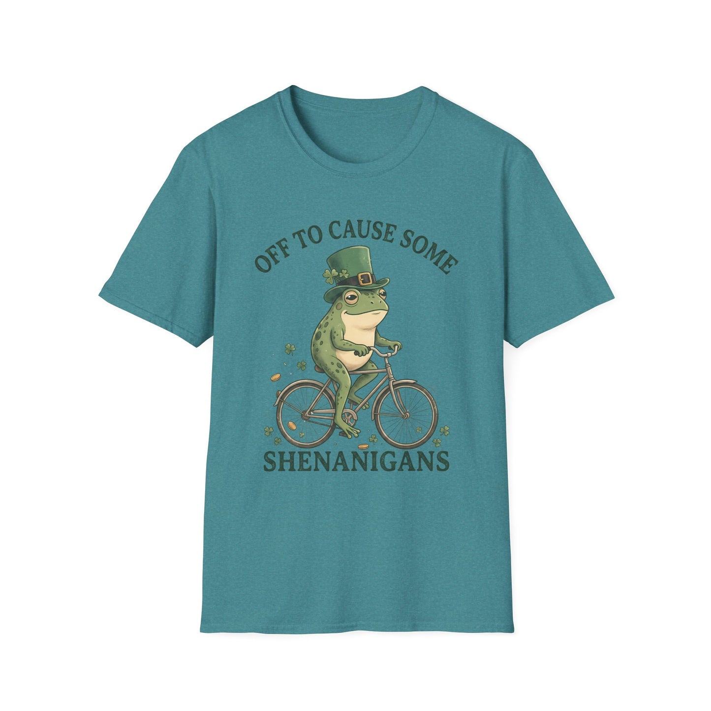 Shenanigans Frog Bike T-Shirt — "Off to Cause Some Shenanigans" St. Patrick’s Day Tee