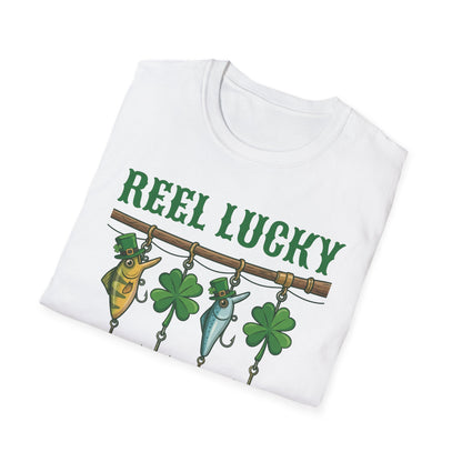 Reel Lucky Fishing Unisex T-Shirt — St. Patrick’s Day Shamrock Angler Tee