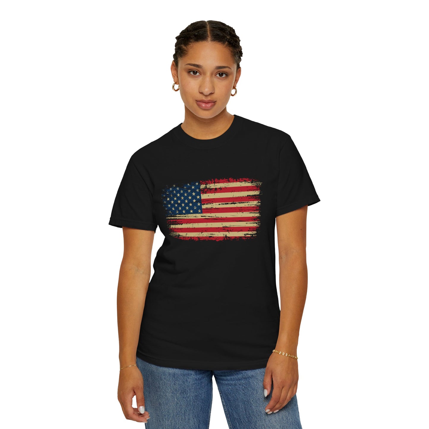 Distressed American Flag T‑Shirt — Vintage USA Patriotic Tee