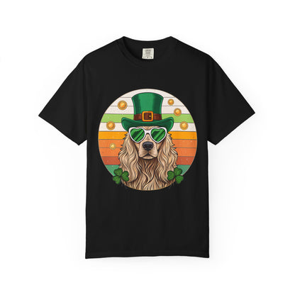 St. Patrick's Golden Retriever T-Shirt — Lucky Dog Shamrock Tee