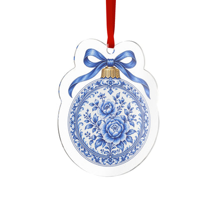 Blue and White Porcelain Christmas Ornament | Floral Acrylic Holiday Decor