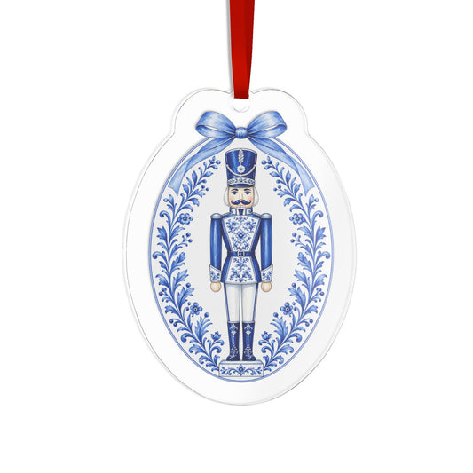 Christmas Nutcracker Ornament | Blue and White Acrylic Holiday Decor