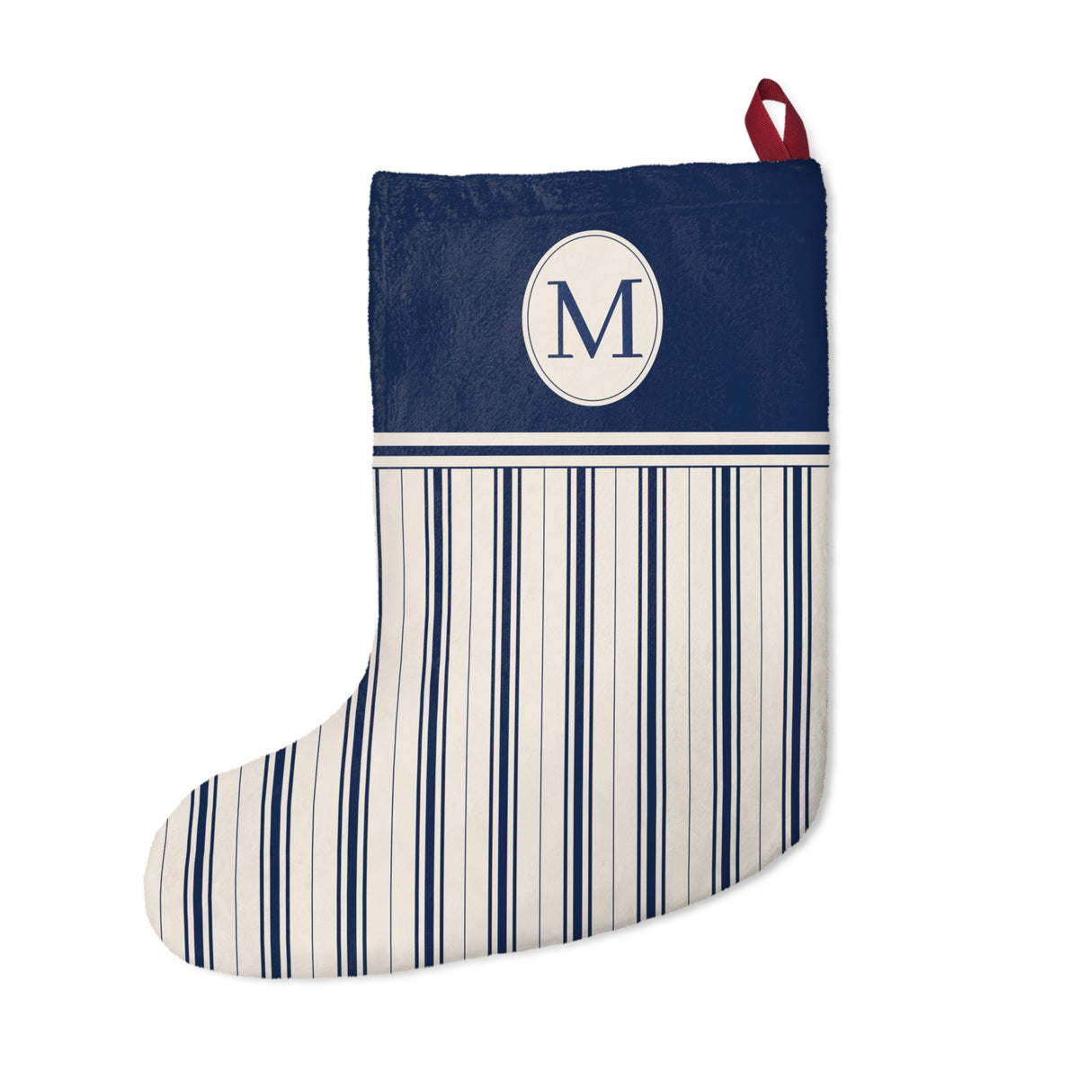 Christmas Stocking – Navy Striped Monogram Personalized Holiday Stocking
