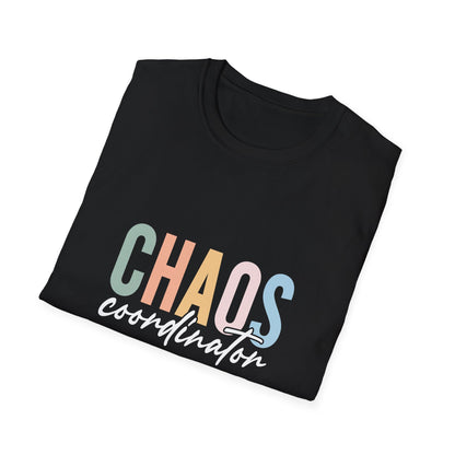 Black t-shirt with colorful 'CHAOS coordinator' text preliminary school teacher gift
