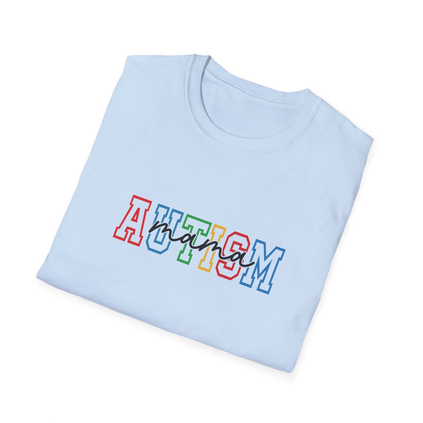 Light Blue Autism Mom Rainbow Awareness Support Tee