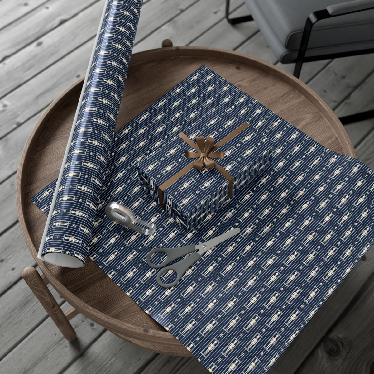 Christmas Elegant Wrapping Paper | Navy Nutcracker Stripe Gift Wrap
