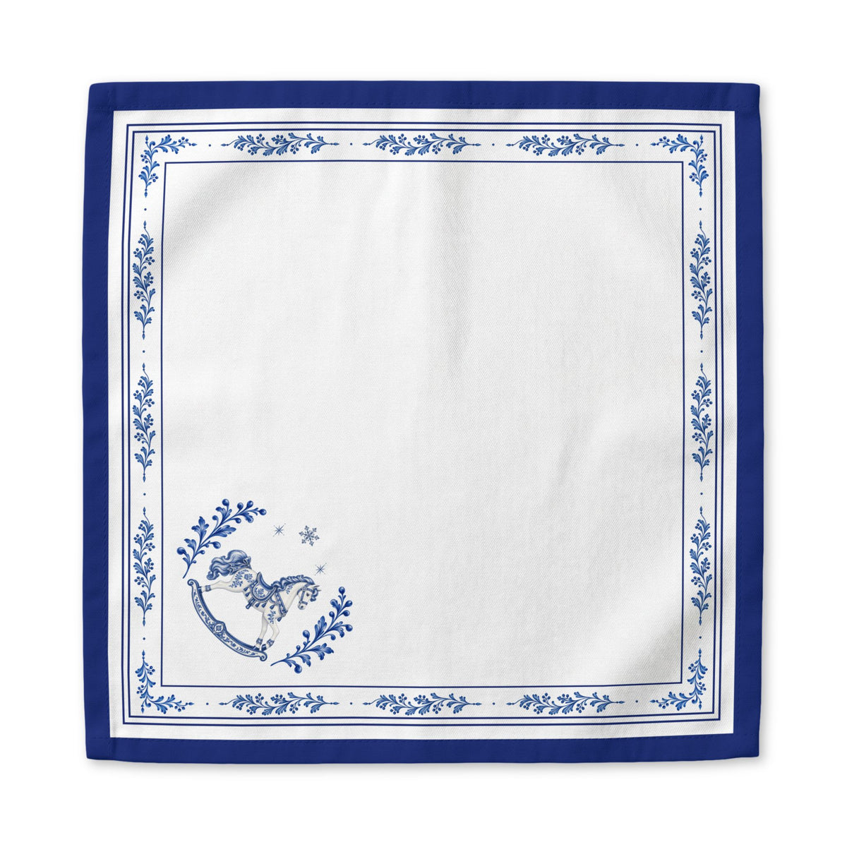 Christmas Napkin | Blue Cotton Twill Rocking Horse Holiday Table Linen