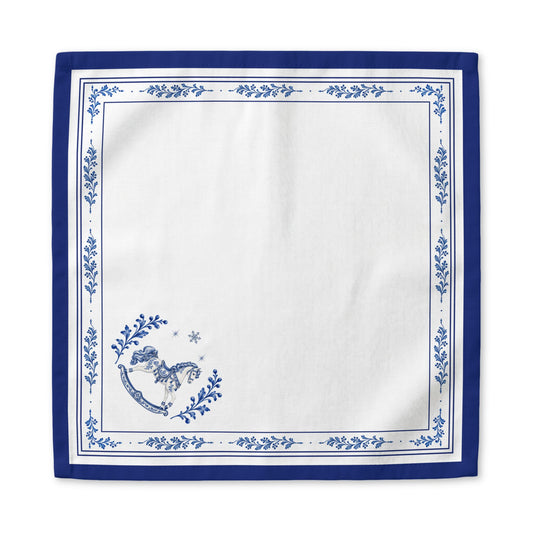 Christmas Napkin | Blue Cotton Twill Rocking Horse Holiday Table Linen