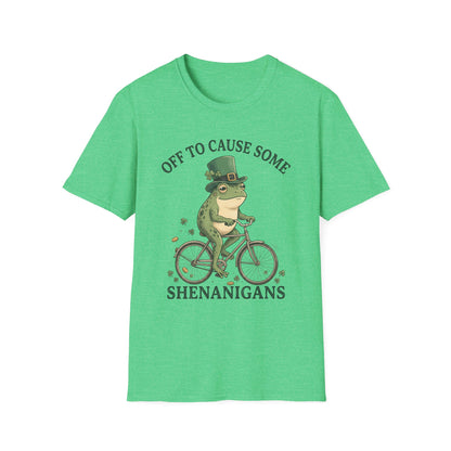 Shenanigans Frog Bike T-Shirt — "Off to Cause Some Shenanigans" St. Patrick’s Day Tee