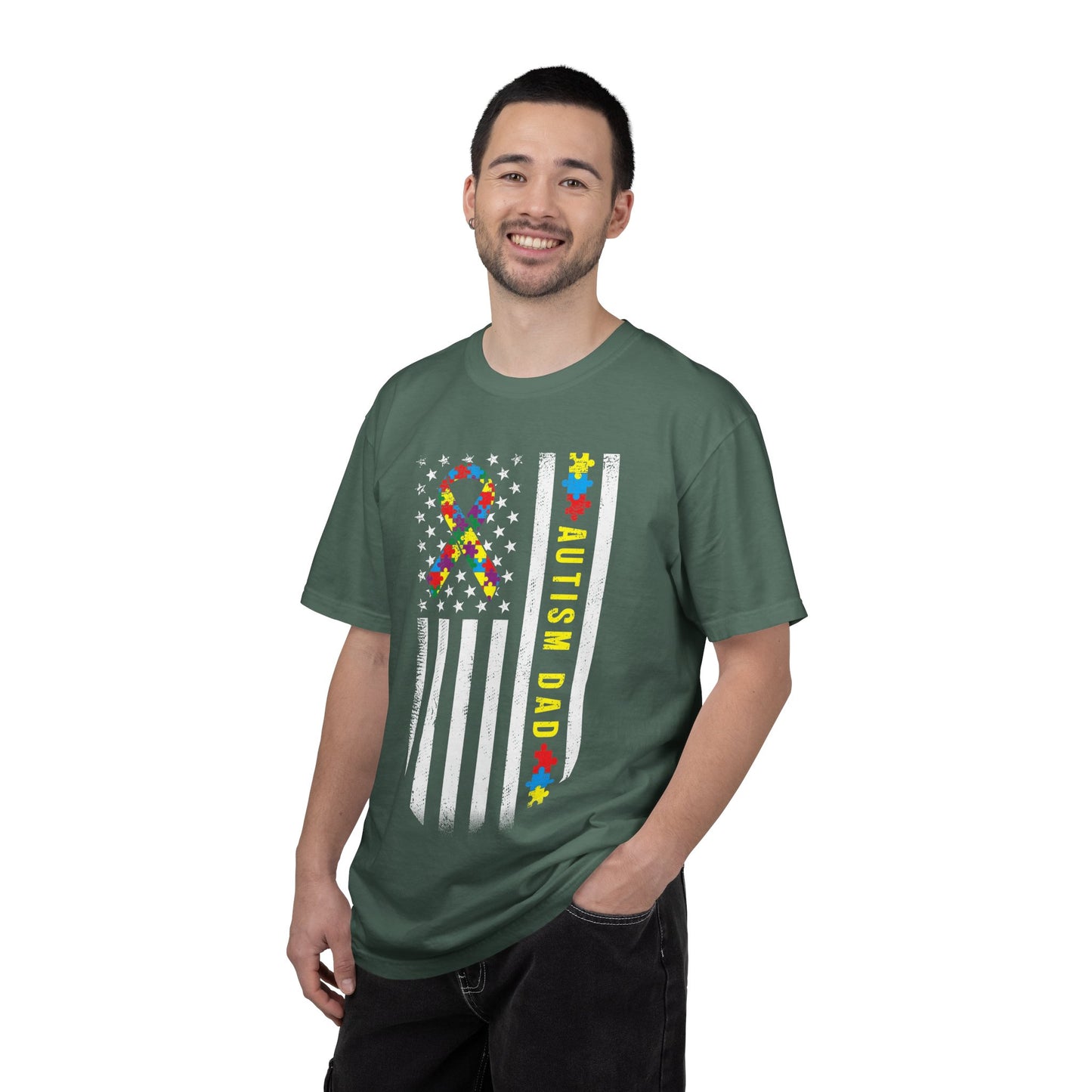 Blue Spruce Autism Dad Flag Puzzle Ribbon Support T-Shirt