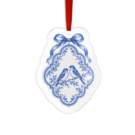 Blue and White Christmas Ornament | Porcelain-Style Bird Acrylic Holiday Ornament