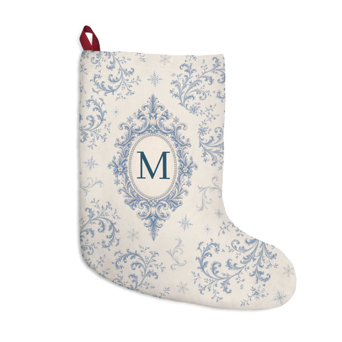 Christmas Stocking | Personalized Blue Damask Monogram Holiday Stocking