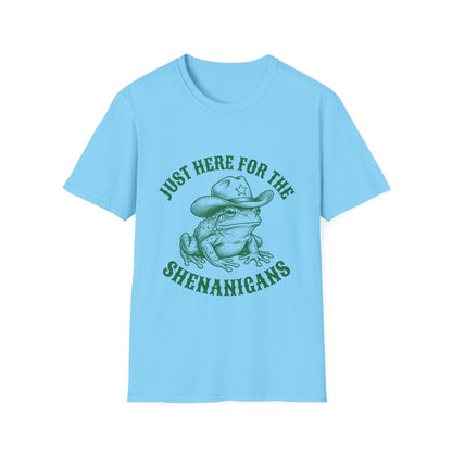 T‑Shirt — "Just Here for the Shenanigans" Frog Cowboy Graphic Tee