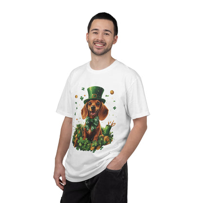 St. Patrick’s Dachshund T-Shirt — Lucky Pup with Shamrocks & Gold