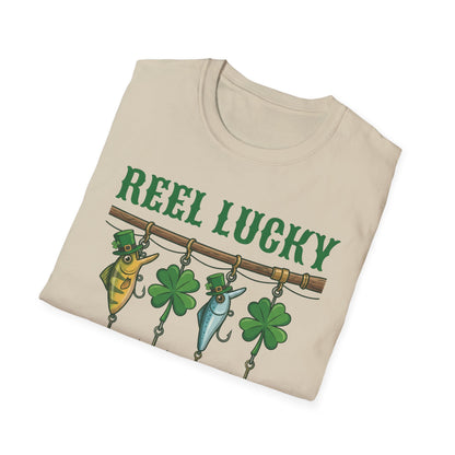 Reel Lucky Fishing Unisex T-Shirt — St. Patrick’s Day Shamrock Angler Tee