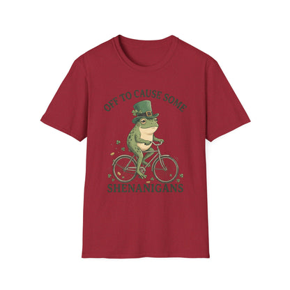 Shenanigans Frog Bike T-Shirt — "Off to Cause Some Shenanigans" St. Patrick’s Day Tee