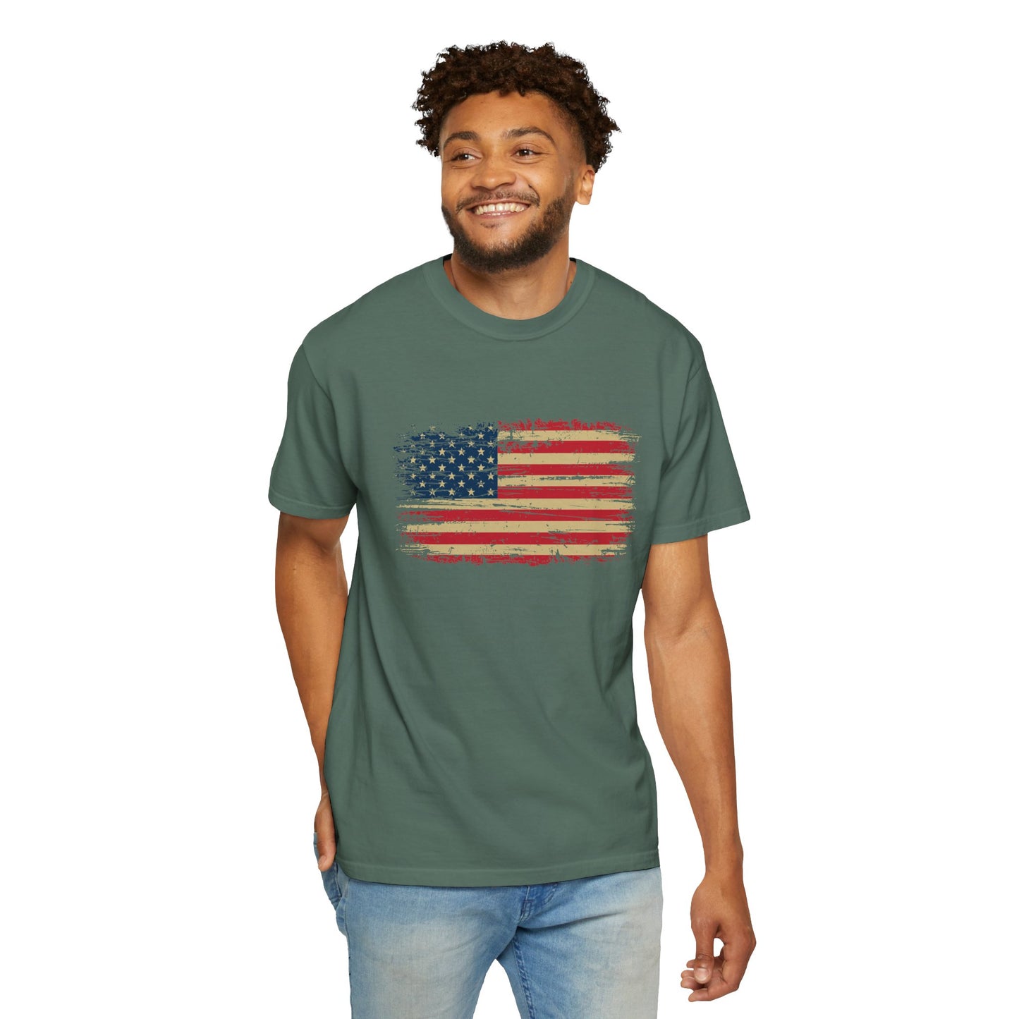 Distressed American Flag T‑Shirt — Vintage USA Patriotic Tee