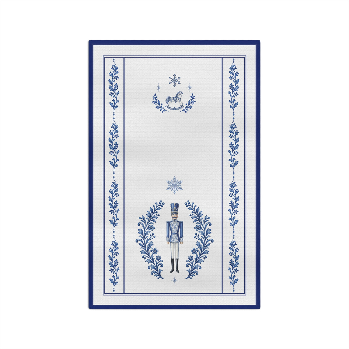 Blue and White Nutcracker Christmas Tea Towel | Microfiber Holiday Kitchen Decor