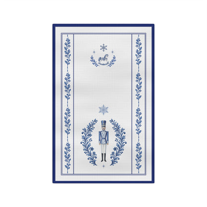 Blue and White Nutcracker Christmas Tea Towel | Microfiber Holiday Kitchen Decor