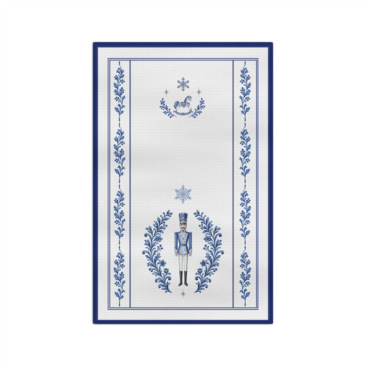 Blue and White Nutcracker Christmas Tea Towel | Microfiber Holiday Kitchen Decor