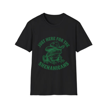 T‑Shirt — "Just Here for the Shenanigans" Frog Cowboy Graphic Tee